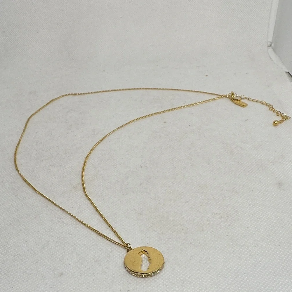 Kate Spade Gold Tone Round California Pendant Necklace 24” with 3” Extender